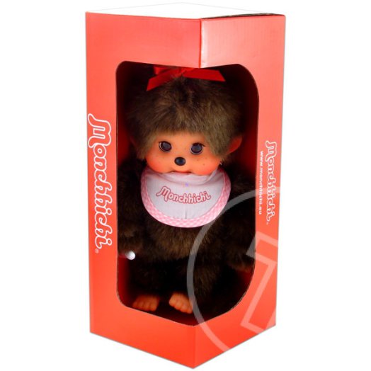 Monchhichi - lány figura fehér előkével - 20 cm