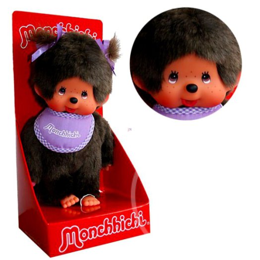 Monchhichi lány figura lila előkével - 20 cm