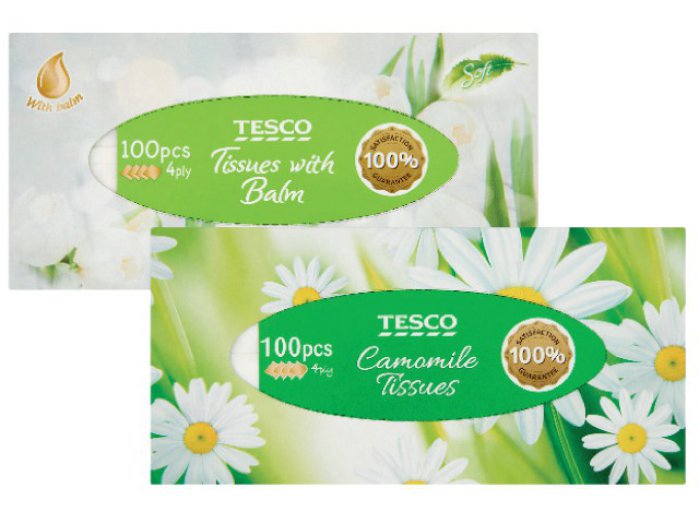 TESCO dobozos papír zsebkendő (4 rétegű)