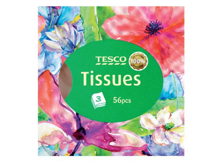 TESCO dobozos papír zsebkendő (56 db/cs)
