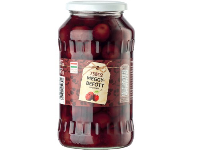TESCO magozott meggybefőtt