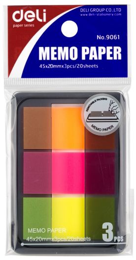 Deli oldaljelölő címke neon 45x20mm 3színx20lap tartóban
