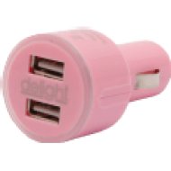 55028PK Autós szivargyújtó adapter 2 USB aljzattal, rózsaszín