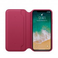 Apple - iPhone X kinyitható bőrtok – bogyópiros