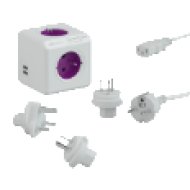 1811/DERU3P PowerCube Rewirable hálózati elosztó-hosszabbító, 4 cs.+ 2 USB, 3 adapter, fehér-lila