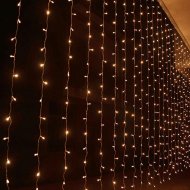 LED-es fényfüggöny, sorolható, meleg fehér 2×1,5m (100 LED)