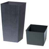 RATO SQUARE RATTAN VÁZA 32X61CM ÜLTETŐ BETÉTTEL SZÜRKE