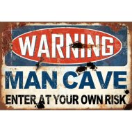 RETRO FÉMTÁBLA WARNING MAN CAVE 20X30CM