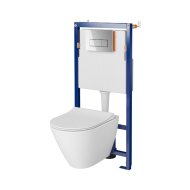 CERSANIT CITY OVÁL WC-TARTÁLY SZETT FALSÍKMÖGÖTTI KRÓM NYOMÓLAP, PEREMMENTES FALI WC, WC-ÜLŐKE