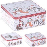 KARÁCSONYI MINTÁS FÉM TÁROLÓDOBOZ 19,7×19,7×8,3 CM, 2-FÉLE