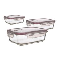 BANQUET LORA ÉTELTÁROLÓ SZETT 550+950+1450ML, ÜVEG, BORDÓ TETŐVEL