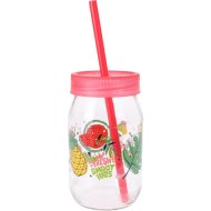 Szívószálas, gyümölcsmintás 370ml üvegpohár