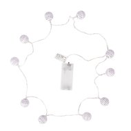Entac 10 LED melegfehér 1,3m IP20 elemes, fém golyós fényfüzér