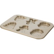 Tapadásmentes torta forma arany színű acél 35x26,5x3cm karácsonyi mintás