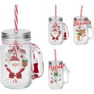 Karácsonyi szívószálas pohár fedővel 450ml 3-féle mintával