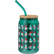 Karácsonyi szívószálas pohár fedővel 500 ml 2-féle mintával üveg