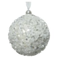 Műanyag gömb 8 cm fehér flitteres