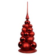 Üveggömb fenyőfa 60cm piros matt-csillogó többféle gömbbel
