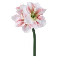 Művirág amarillisz 60cm fehér-piros cirmos