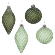 Karácsonyfadísz üveg 8cm zöld glitteres 4-féle