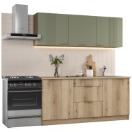 Teya konyhablokk 180cm aranytölgy/szürke-zöld munkalappal