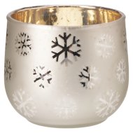 Mécsestartó 10x9,5x9,5cm üveg hópehely mintával