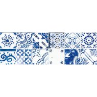 Majolika fényes patchwork 20x60cm kék-fehér dekorcsempe