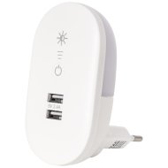 Entac éjjeli fény fényerőszabályzóval 2 USB porttal 1,5W 3000K IP20 5,8x5,4x7,1cm