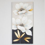 Vászonkép 60x90x3cm fehér-fekete-arany, virágok