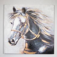 Vászonkép 100x100x3cm fekete-fehér-arany, ló