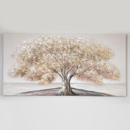 Vászonkép 60x120x3cm fehér-arany-barna-rózsaszín, virágzó fa