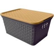 Rival Nagy rattan kosár fedéllel 18x28x39cm sötétszürke-barna műanyag