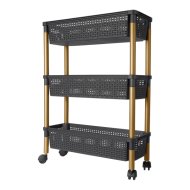 Rival Keskeny 3 szintes &quot;Trolly&quot; tárolókocsi rattan mintázattal fekete