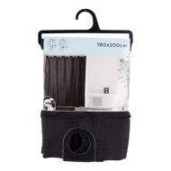 Zuhanyfüggöny poliészter 180x200cm fekete, integrált karikával