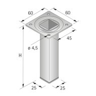 Bútorláb 25x25x250mm fém szürke négyszögletes