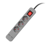 Entac S1 elosztó 3-as foglalat 3G1.5, 2 USB, kapcsolóval 1,5m szürke