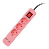 Entac S1 elosztó 3-as foglalat 3G1.5, 2 USB, kapcsolóval 1,5m pink