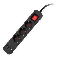 Entac S1 elosztó 3-as foglalat 3G1.5 2 USB kapcsolóval 1,5m fekete