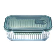 Ambition Rillet hőálló ételtároló 1.5 L 7,4x22,4x17cm kék szélű tetővel üveg