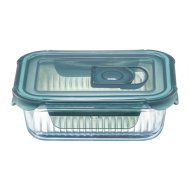 Ambition Rillet hőálló ételtároló 370 ml 5,1x14,7x10,9cm kék szélű tetővel üveg