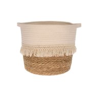 Kosár 30x25x24 cm natúr,fehér rojtos vessző, poliészter