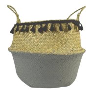 Kosár fonott rojtokkal 35x16x44cm natúr-szürke,poliészter