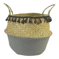 Kosár fonott rojtokkal 28x14x34cm natúr,szürke, poliészter