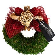 Díszített mohakoszorú feliratos szalaggal 15cm 3-féle