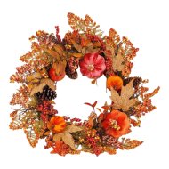Műnövény koszorú 60cm juharlevelekkel dísztökökkel