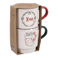 Bögre 350 ml 2db/szett 6,5x9,5x9,5 cm 2-féle karácsonyi minta porcelán
