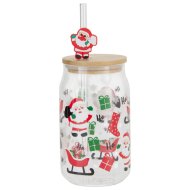 Szívószálas ivópohár, 500 ml 4x8x8cm 4-féle vegyes karácsonyi minta műanyag