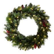 Dekortrend műfenyő koszorú LED-es 60cm bogyós díszekkel