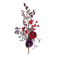 Műnövény bogyós ág 60cm burgundi, dísztökökkel