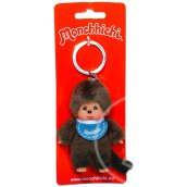 Monchhichi - fiú kulcstartó figura kék előkével - 10 cm